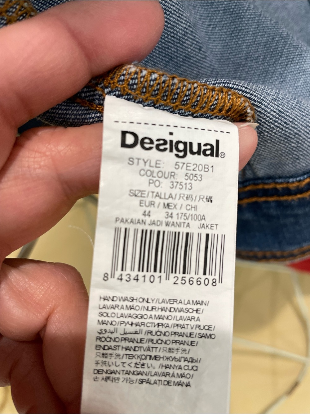 Desigual Chaq Ethnic Mixed Media Denim Jacket Knit Sleeves Size 44 US 12 - Picture 8 of 10